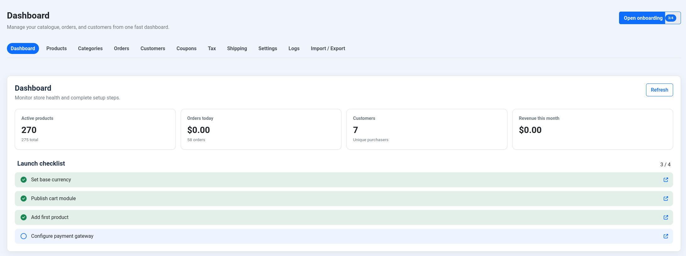 Admin dashboard