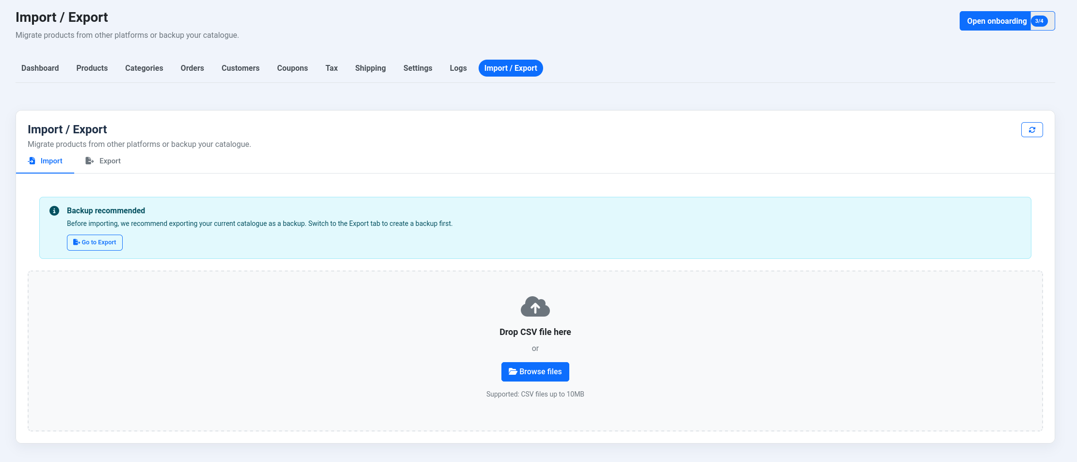 Import/export tools