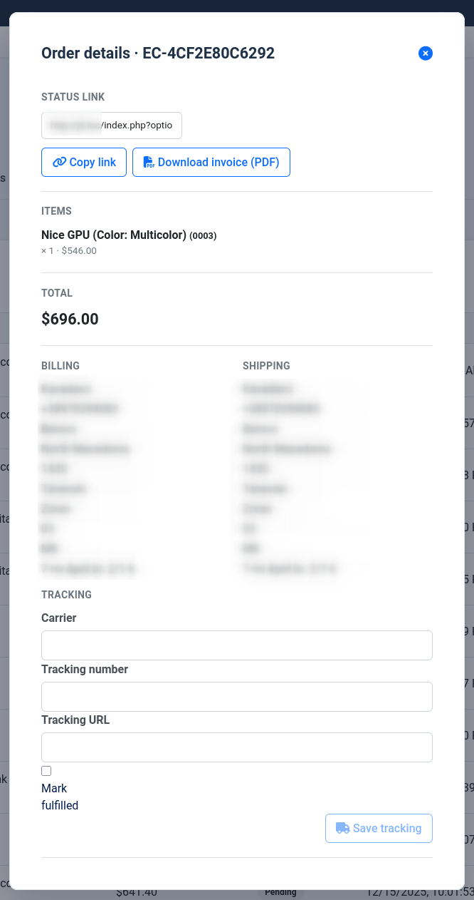 Order details