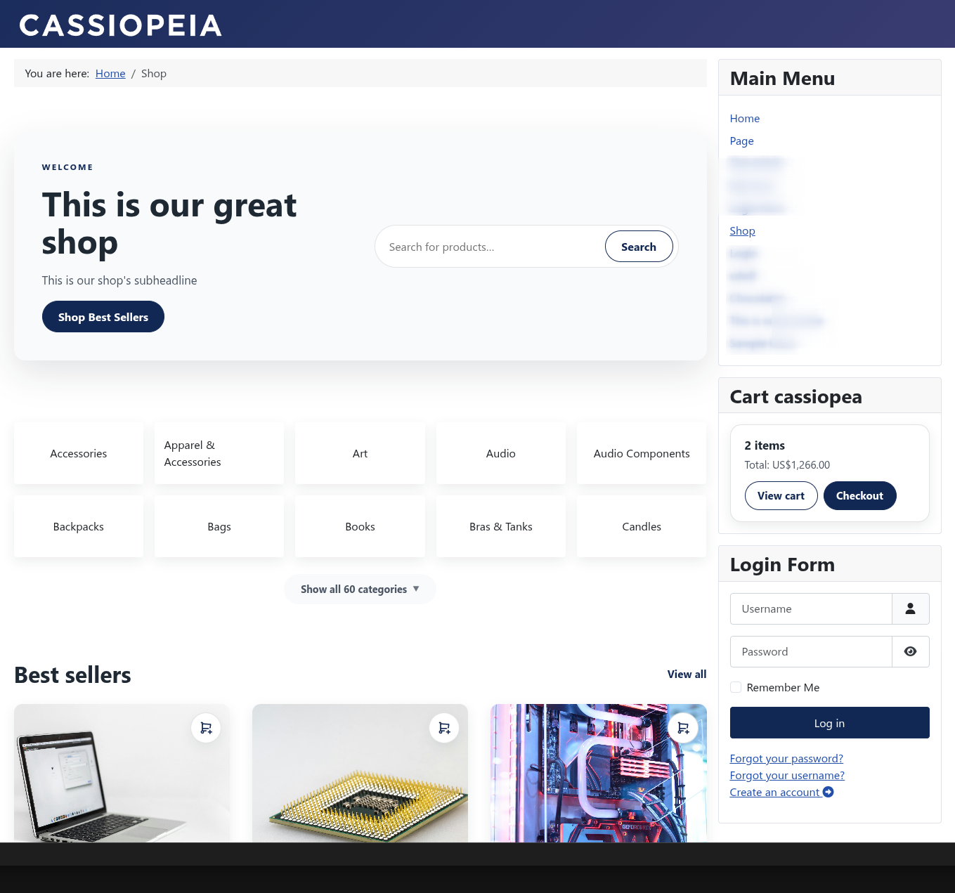 Shop landing page