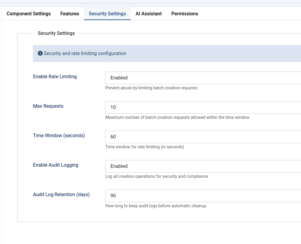 Component security settings