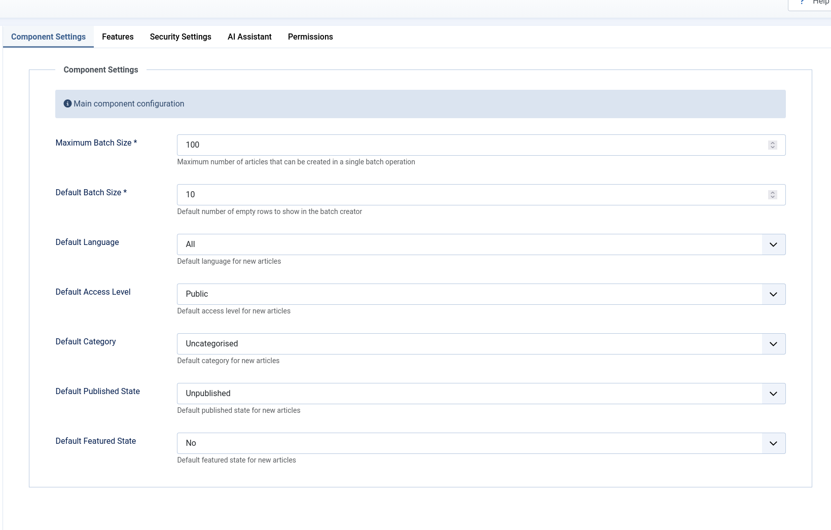 Component settings