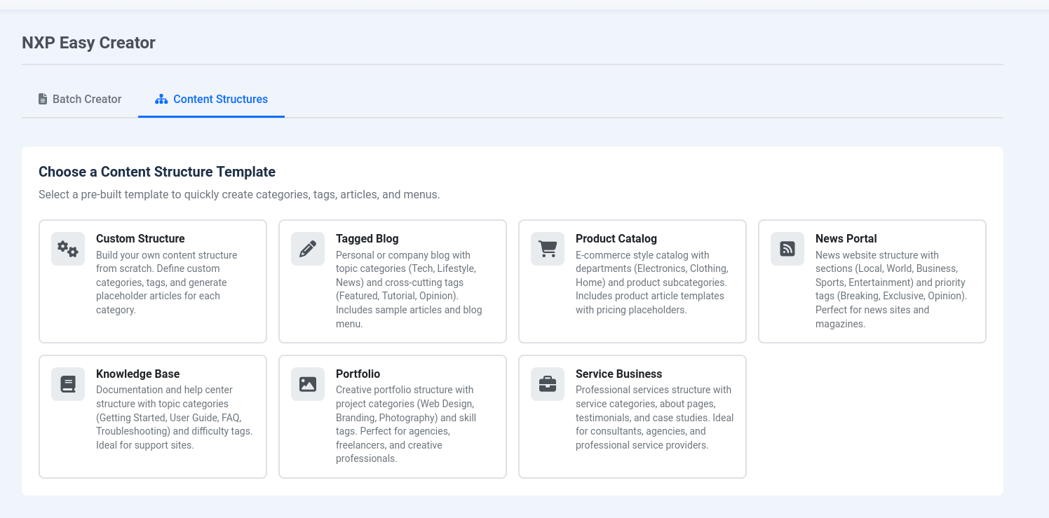 Content structures view