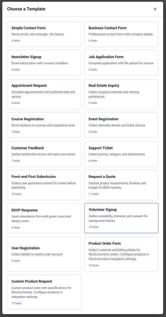Available templates