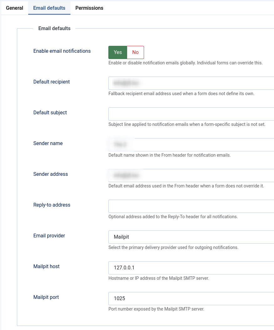 Joomla general email defaults