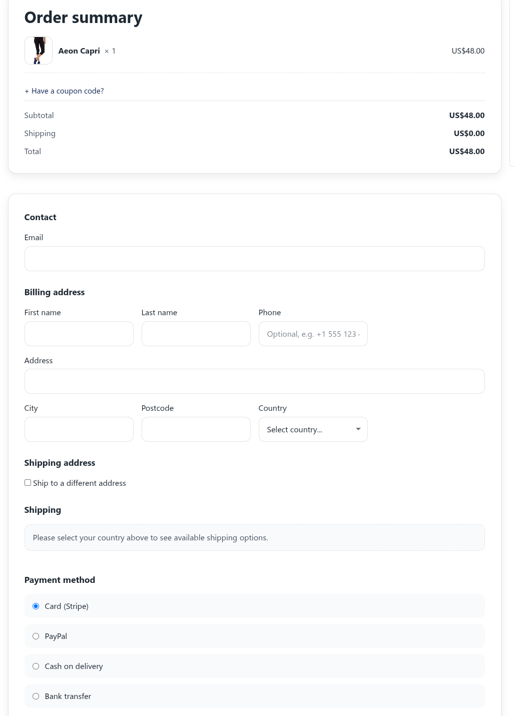 Checkout with Stripe and PayPal