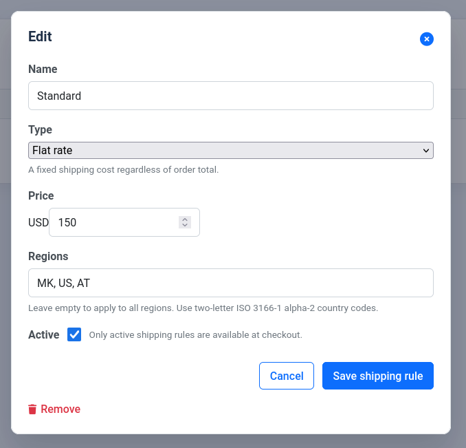 Shipping rule details