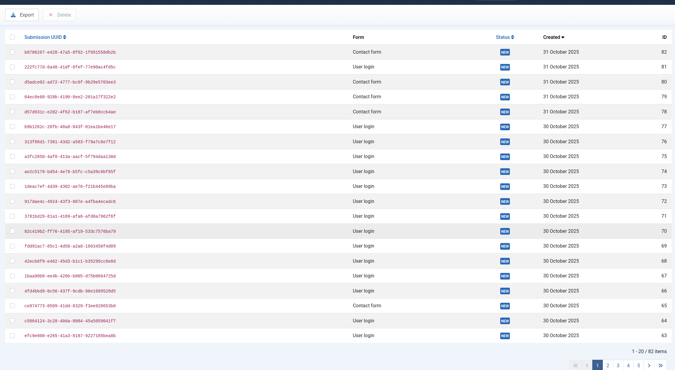 Joomla form submissions list